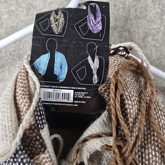 Nicole Infinity Scarf Plaid Pattern Beige & Brown 100% Acrylic Soft & Cozy - Picture 4 of 5